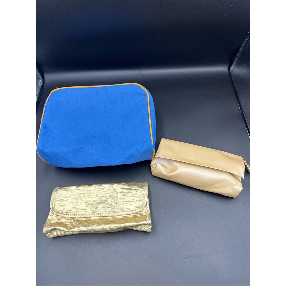 Lot of 3 Estée Lauder Makeup Bags Blue Gold One With Mirror‎